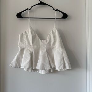 Zara White Peplum Cropped Tank Top